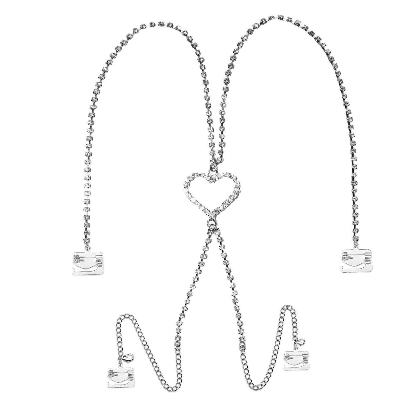 (Draping Back) Heart Crystals (Silver) Rhinestone Dress Straps