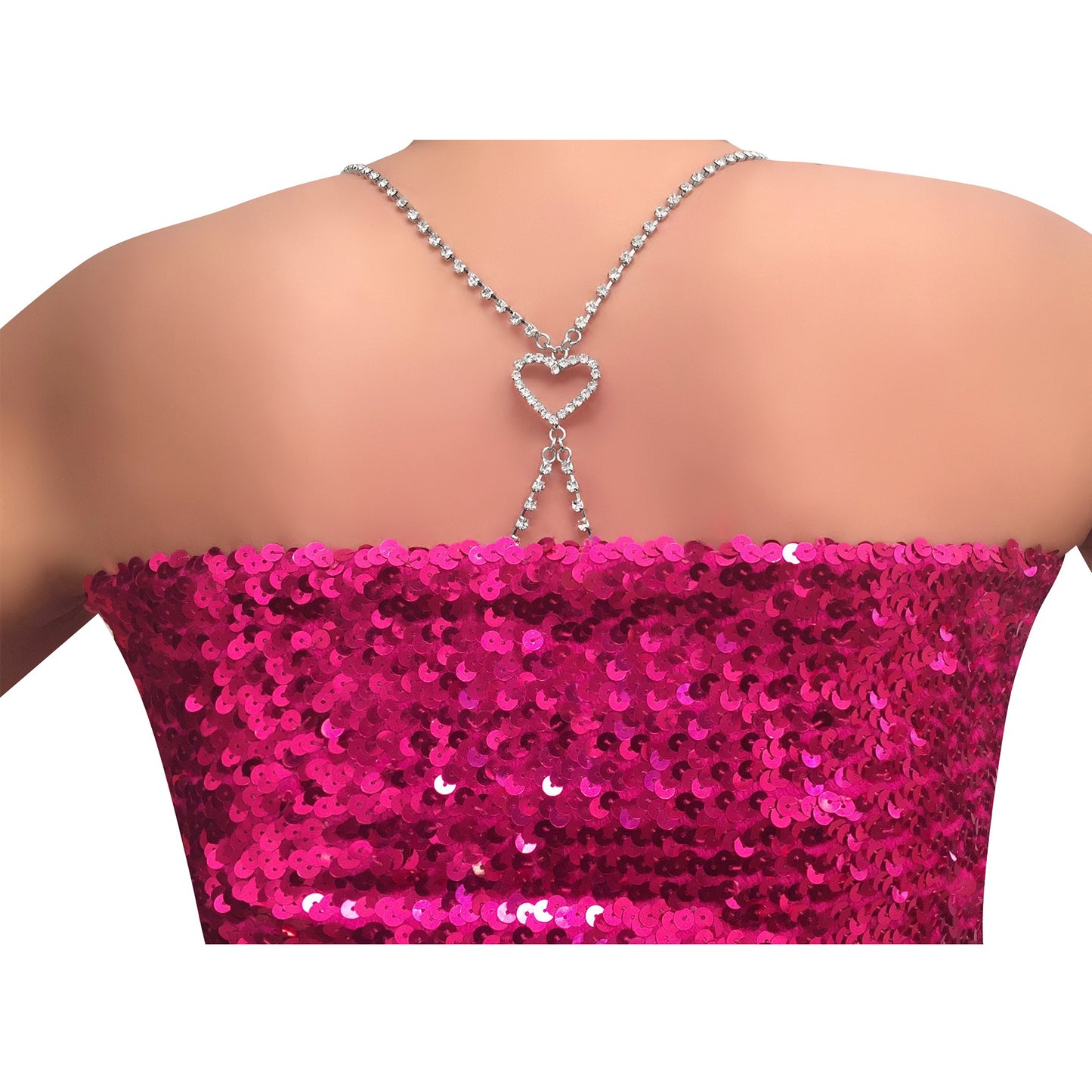 (Draping Back) Heart Crystals (Silver) Rhinestone Dress Straps