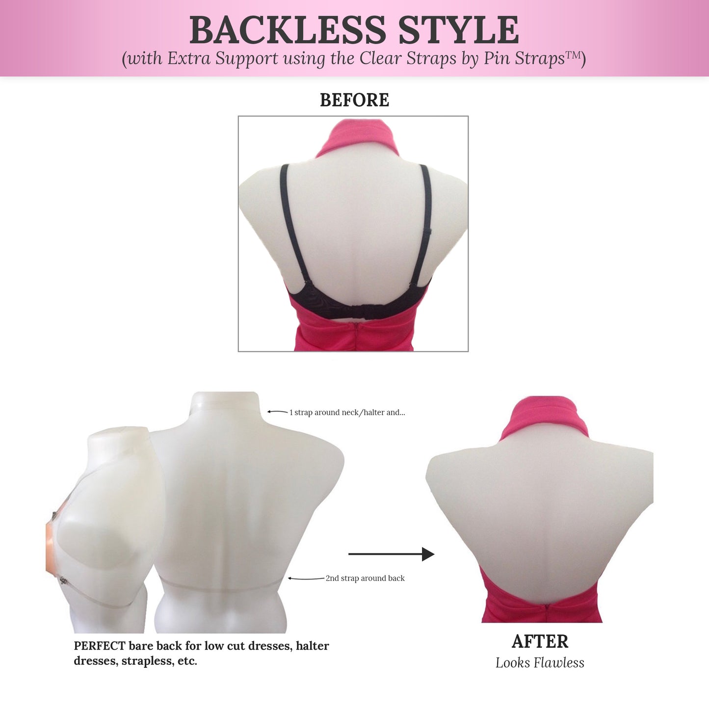 Backless Adhesive Bra (Nude) with Detachable Clear Bra Straps