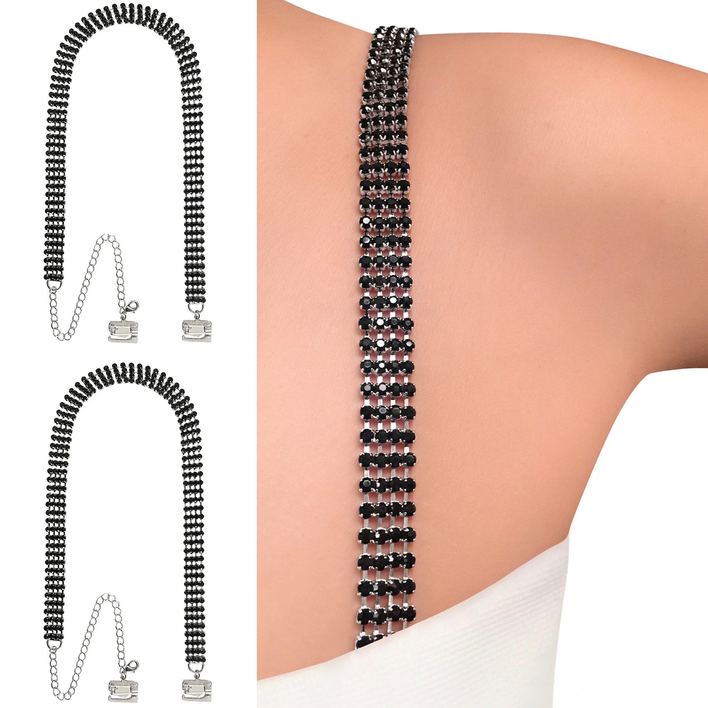 Four Row (Black) Rhinestone Dress Straps