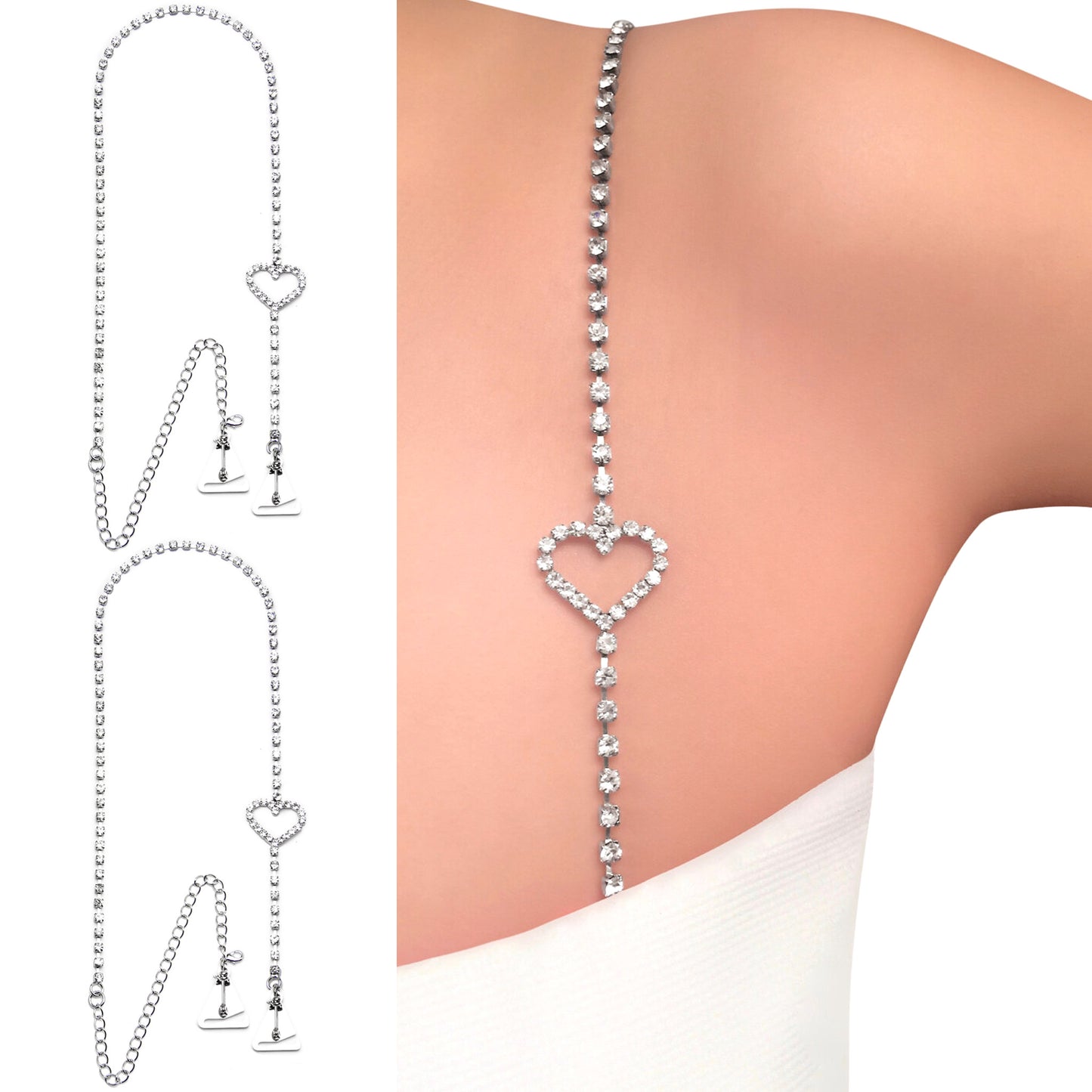 Heart Crystals (Silver) Rhinestone Dress Straps