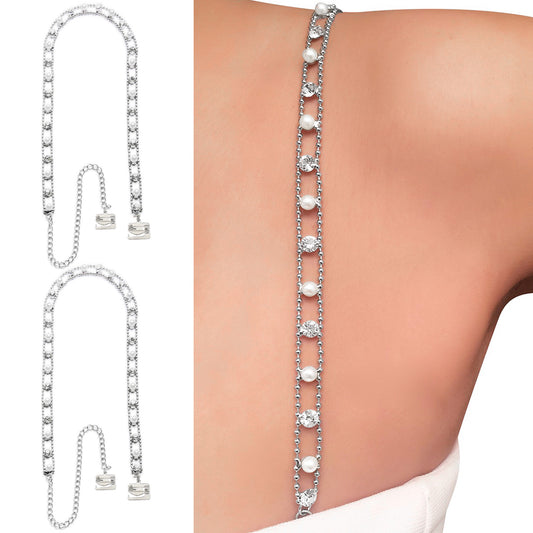 Heavenly Pearls (Silver) Rhinestone Dress Straps