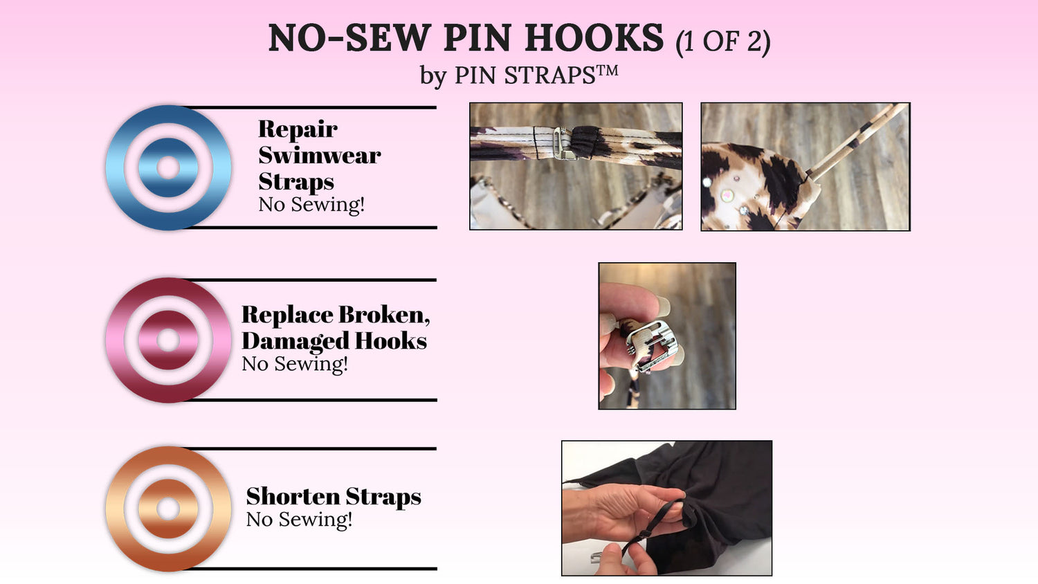 Strap N' Guard No Sew, Metal Swimsuit Bra Hooks, Lingerie Hook Replacement,  Slide Hooks by Pin Straps (2)