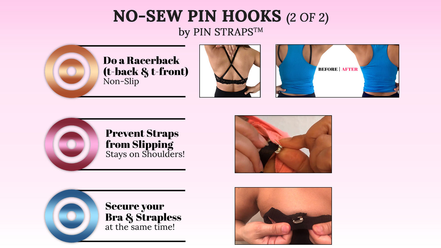No Sew) Swimsuit Bra Hooks Replacement, Inch, Metal, Pin Hooks by Pin Straps  (2)