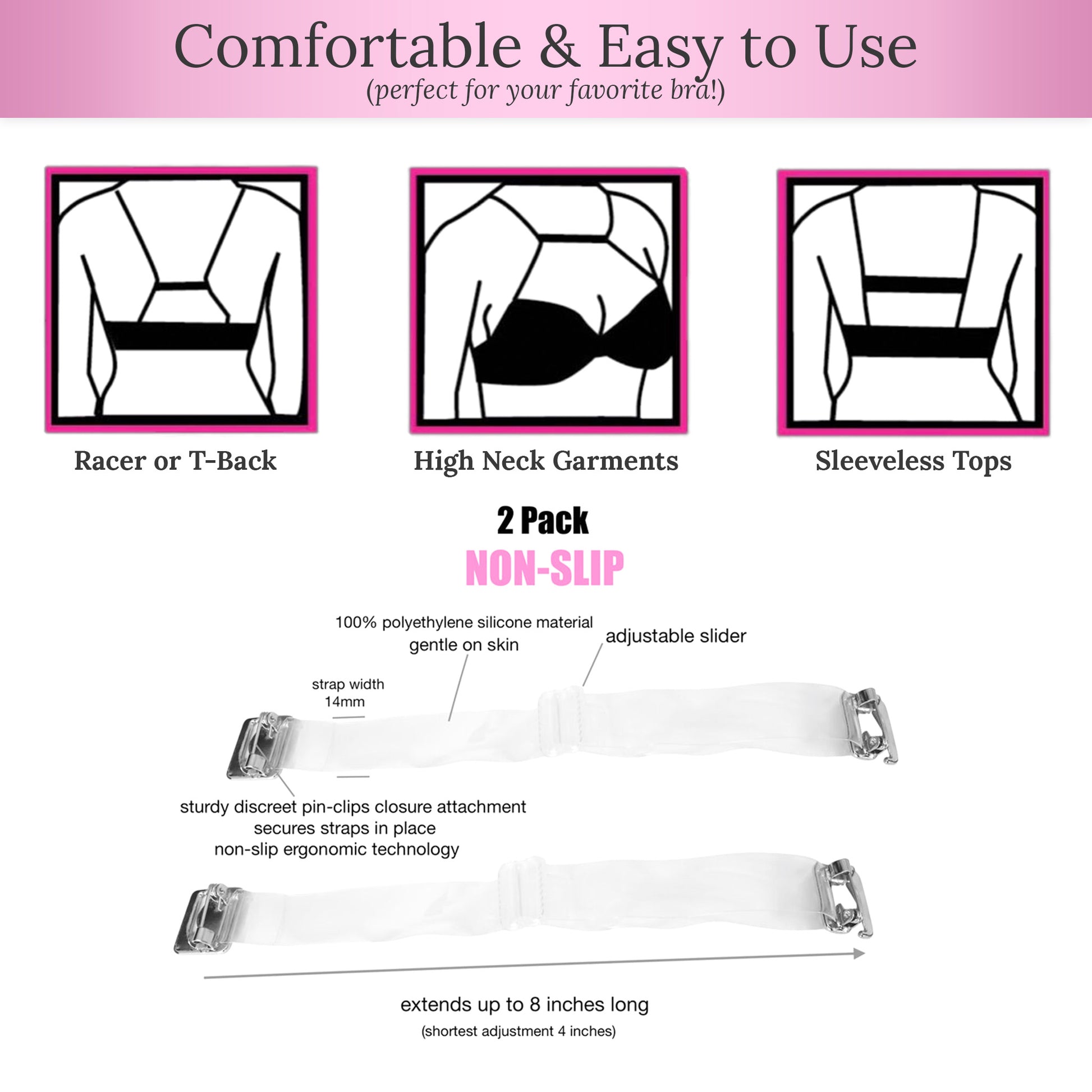 Non-slip, Ultimate Lift & Support, Clear Bra Straps, for Plus Size Bras No  Sew Replacement Bra Straps Detachable by PIN STRAPS -  Canada