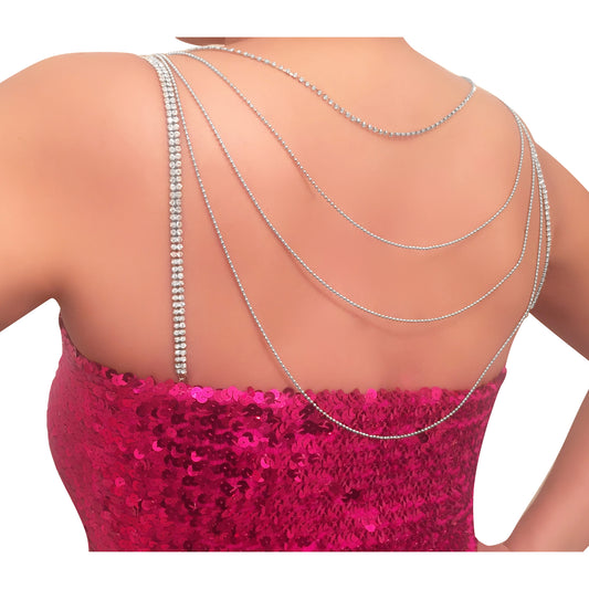 (Draping Back) Tier Crystals (Silver) Rhinestone Dress Straps