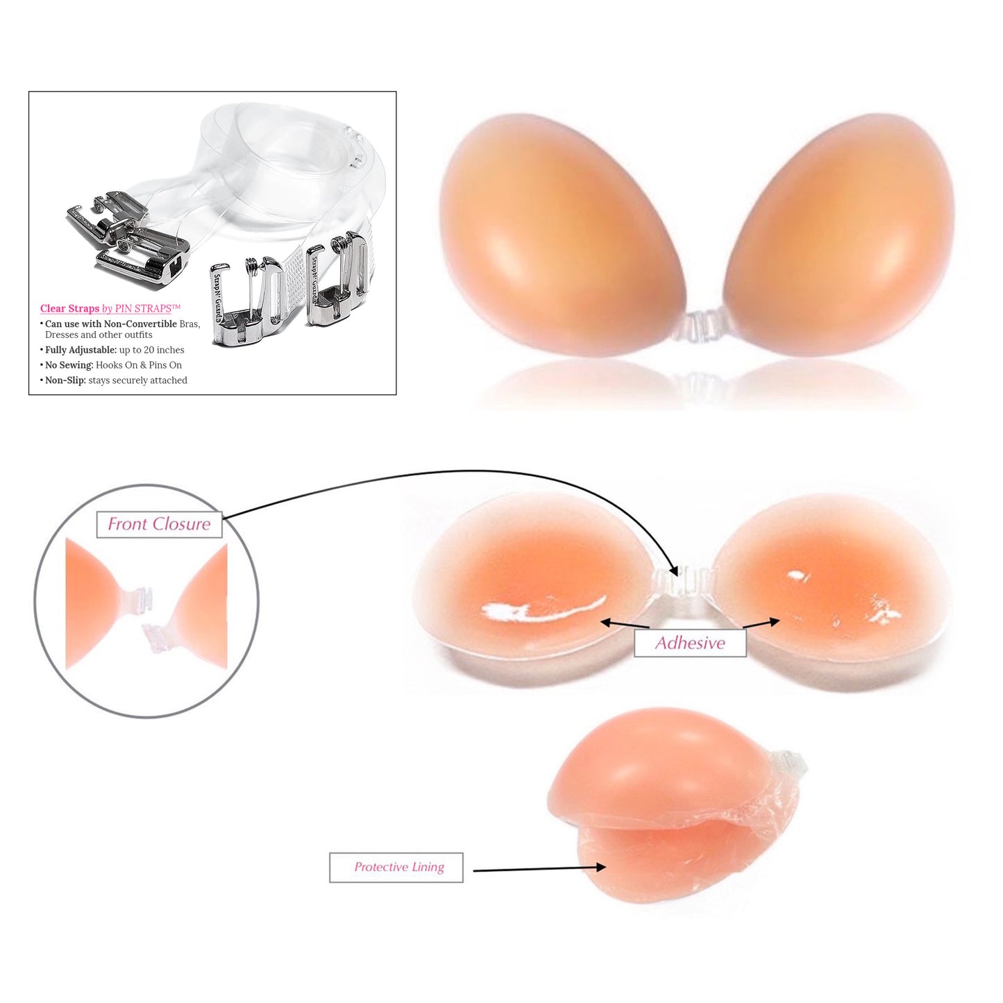 Backless Adhesive Bra (Nude) with Detachable Clear Bra Straps