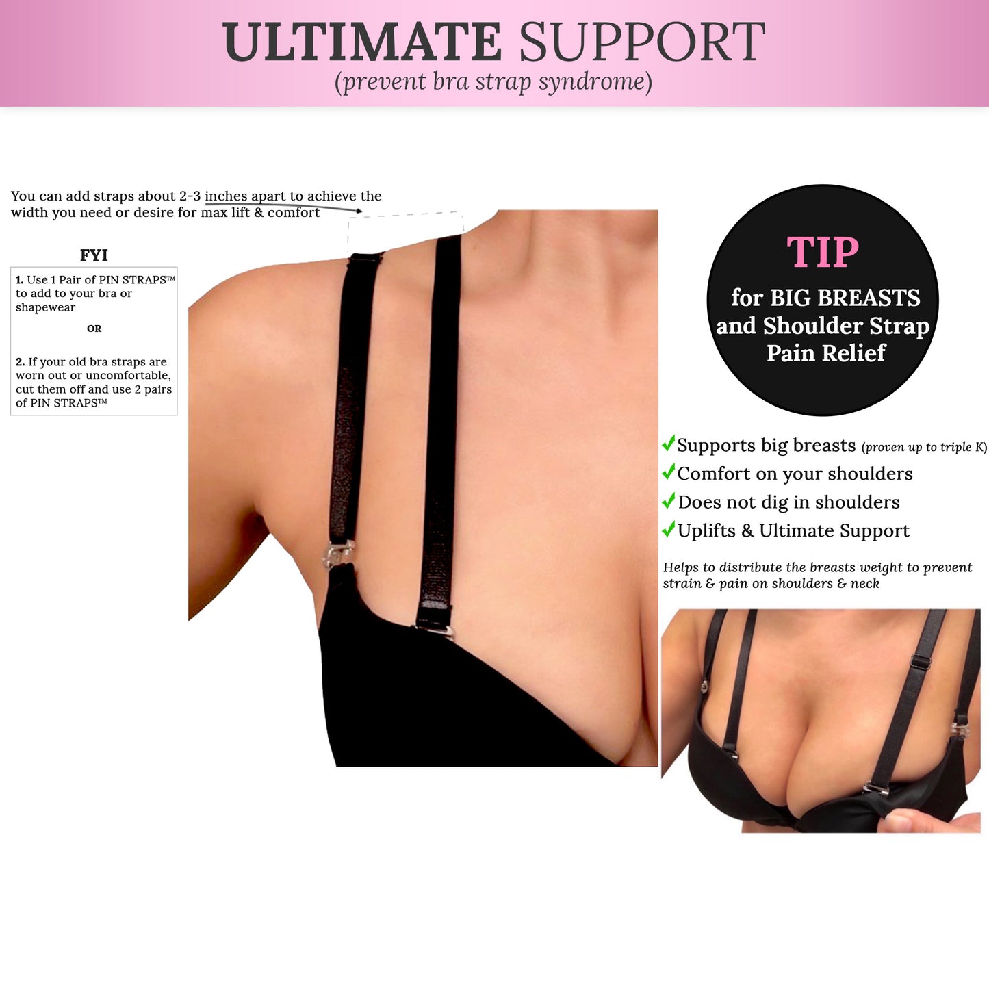 No-Slip) Replacement Bra Straps (Black)