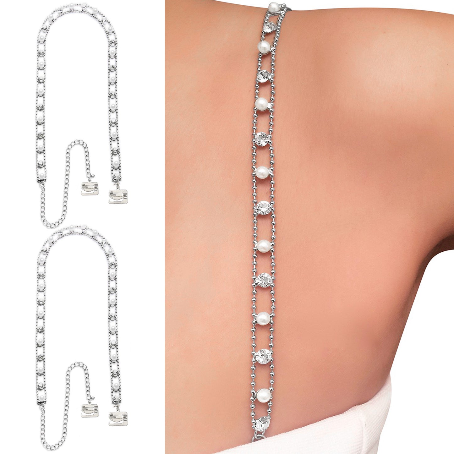 Heavenly Pearls (Silver) Rhinestone Dress Straps