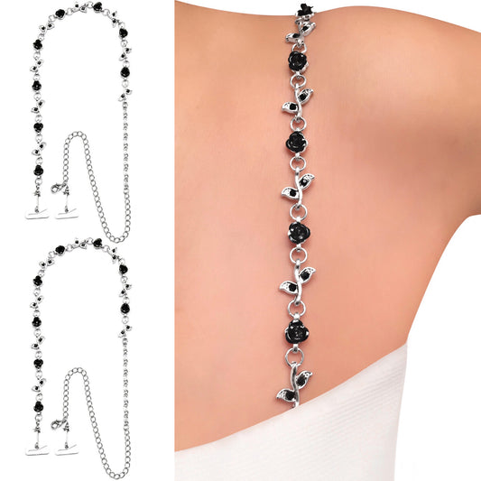 Roses Crystals (Black) Rhinestone Dress Straps