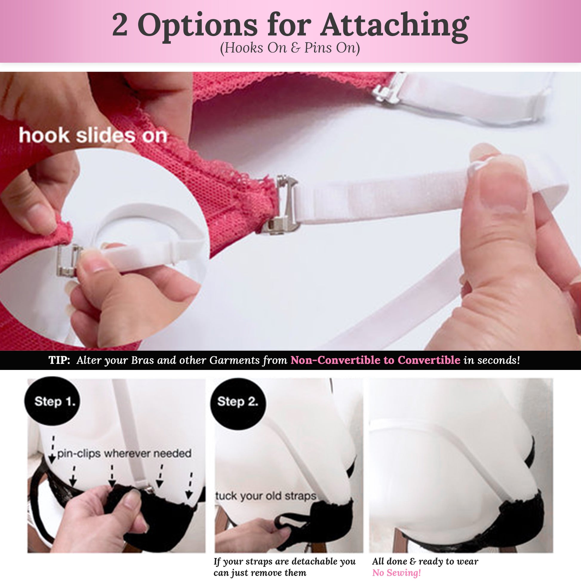 No-Slip) Replacement Bra Straps (White)