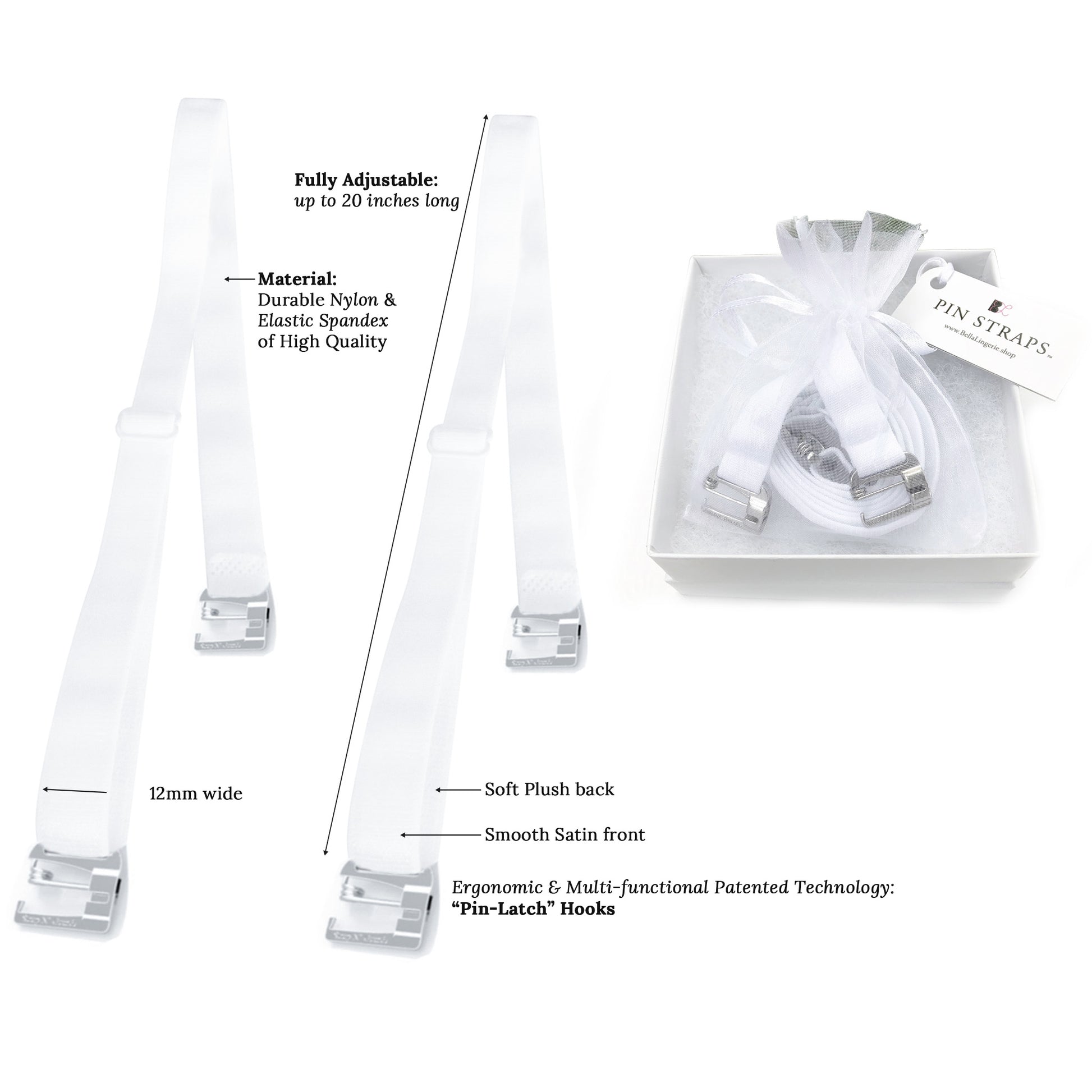 No-Slip) Replacement Bra Straps (White)